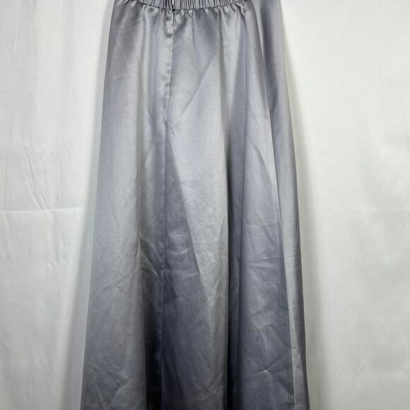 Vintage Adrianna Papell Satin Maxi Skirt (Size 6) silver gray luxe party wedding - Picture 2 of 6